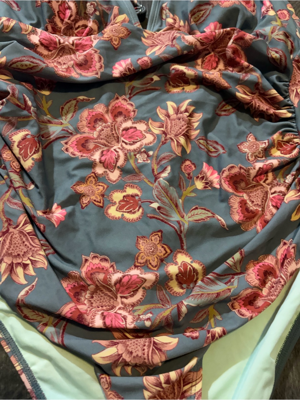 Cupshe Floral One-Piece Swimsuit in Slate Blue and Pink - Picture 2 of 5